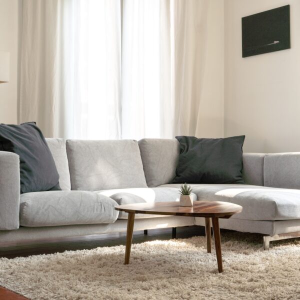 gray sofa with throw pillows