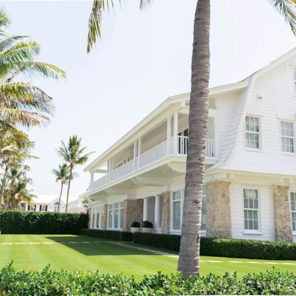 white wooden house near palm trees
