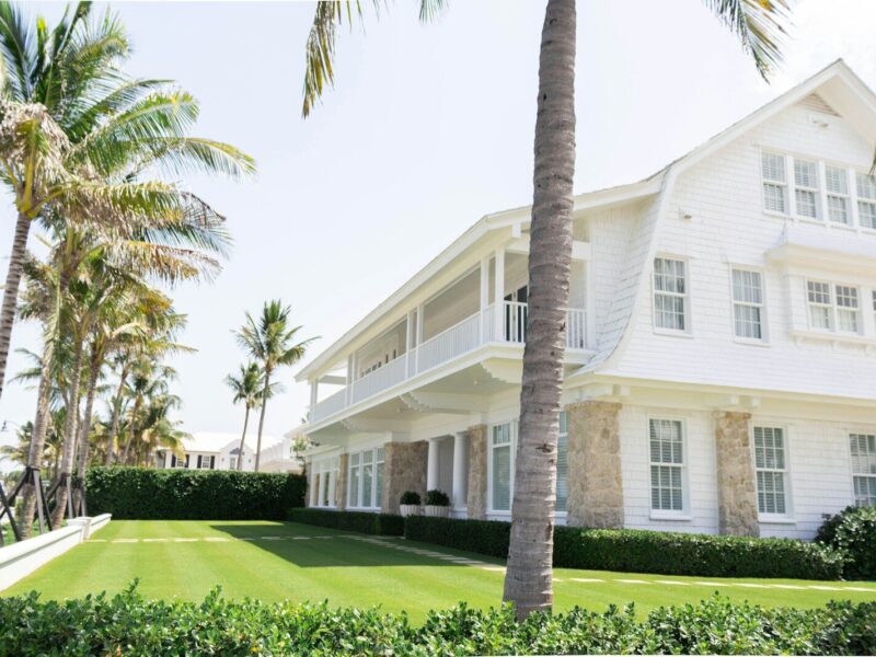 white wooden house near palm trees
